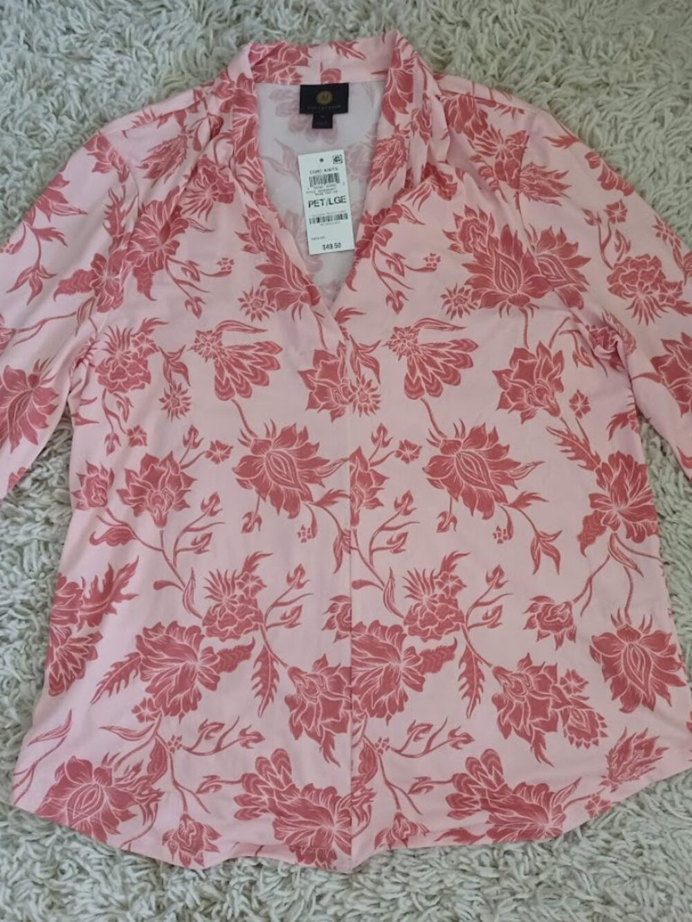 Share J.M. Collection Tunic Top Womens PL Petite L Pink Coral Floral 3/4 Sleeve